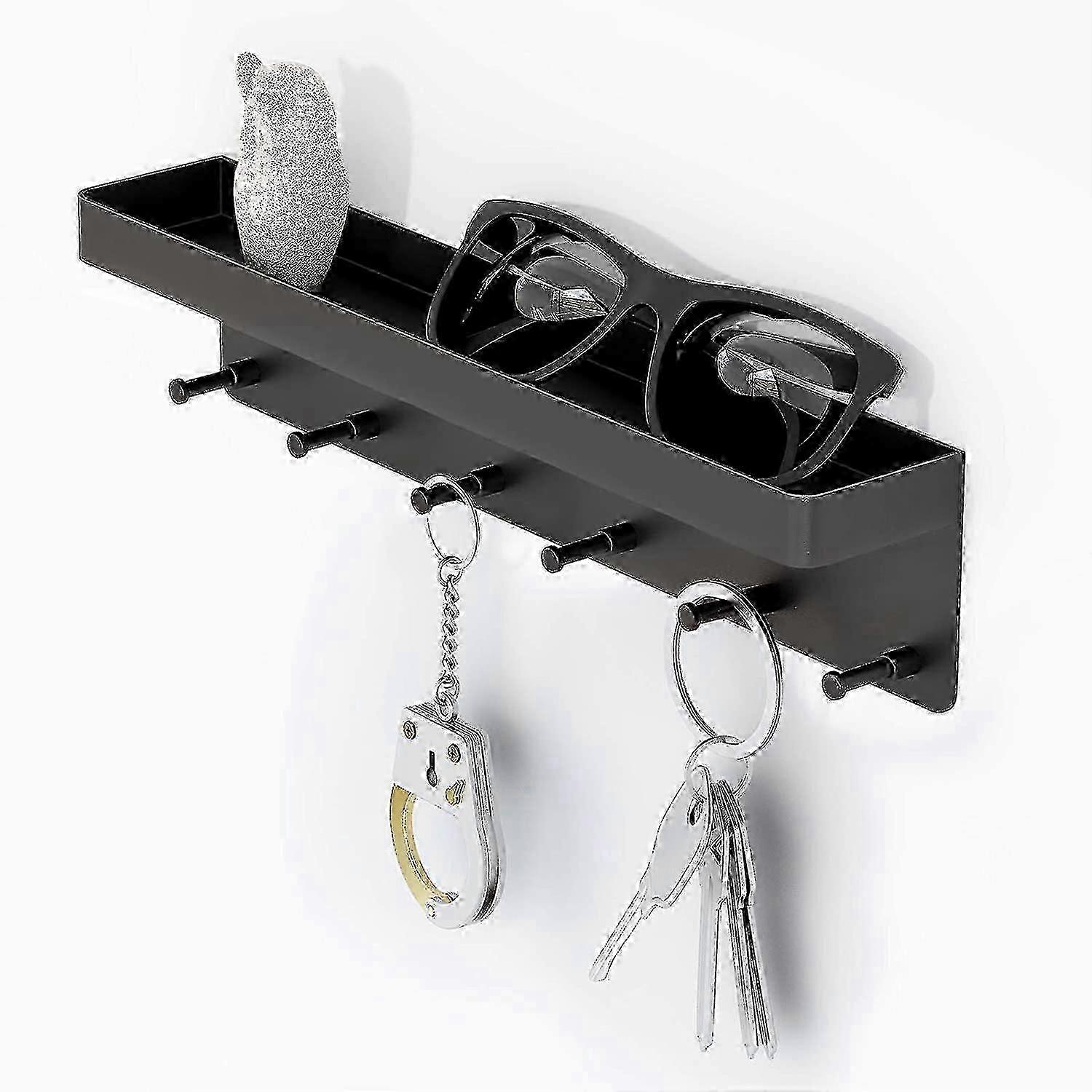 Key Holder / Key Rack Black / Key Shelf / Key Organizer / Hook Rail With Shelf, 6 Hooks