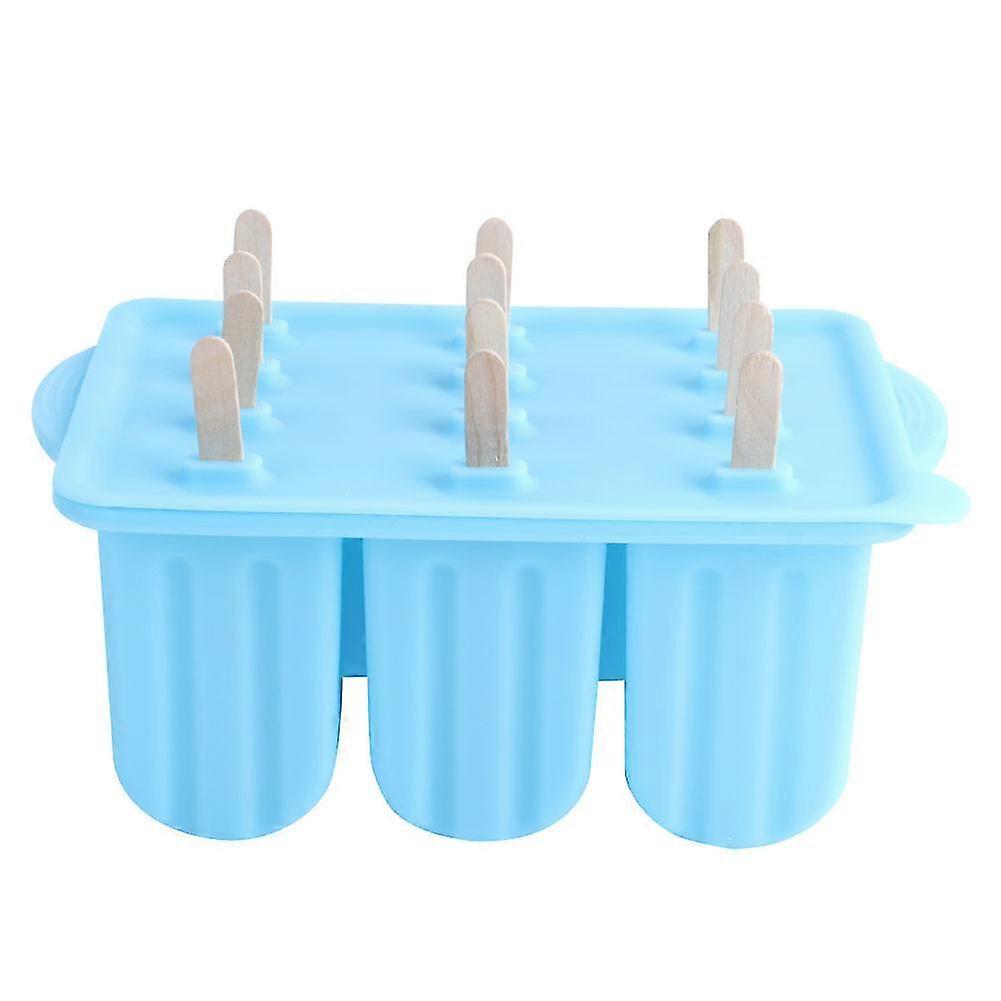 12-Grids Food Grade Silicone Ice Cream Mold Maker Making Tool with Cover and Ice Cream SticksBlue