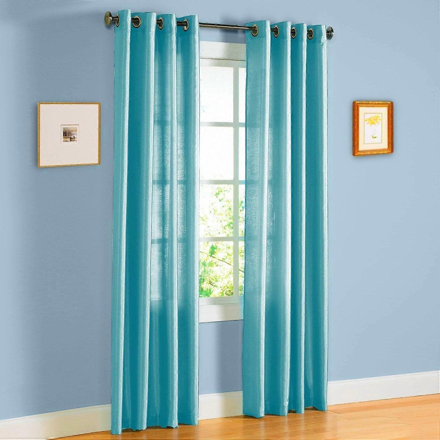 Qutain Leinen-Gardine mit Ösen, Kunstseide, einfarbig, 2er-Set (2 Stück), 55" x 84" - Türkis