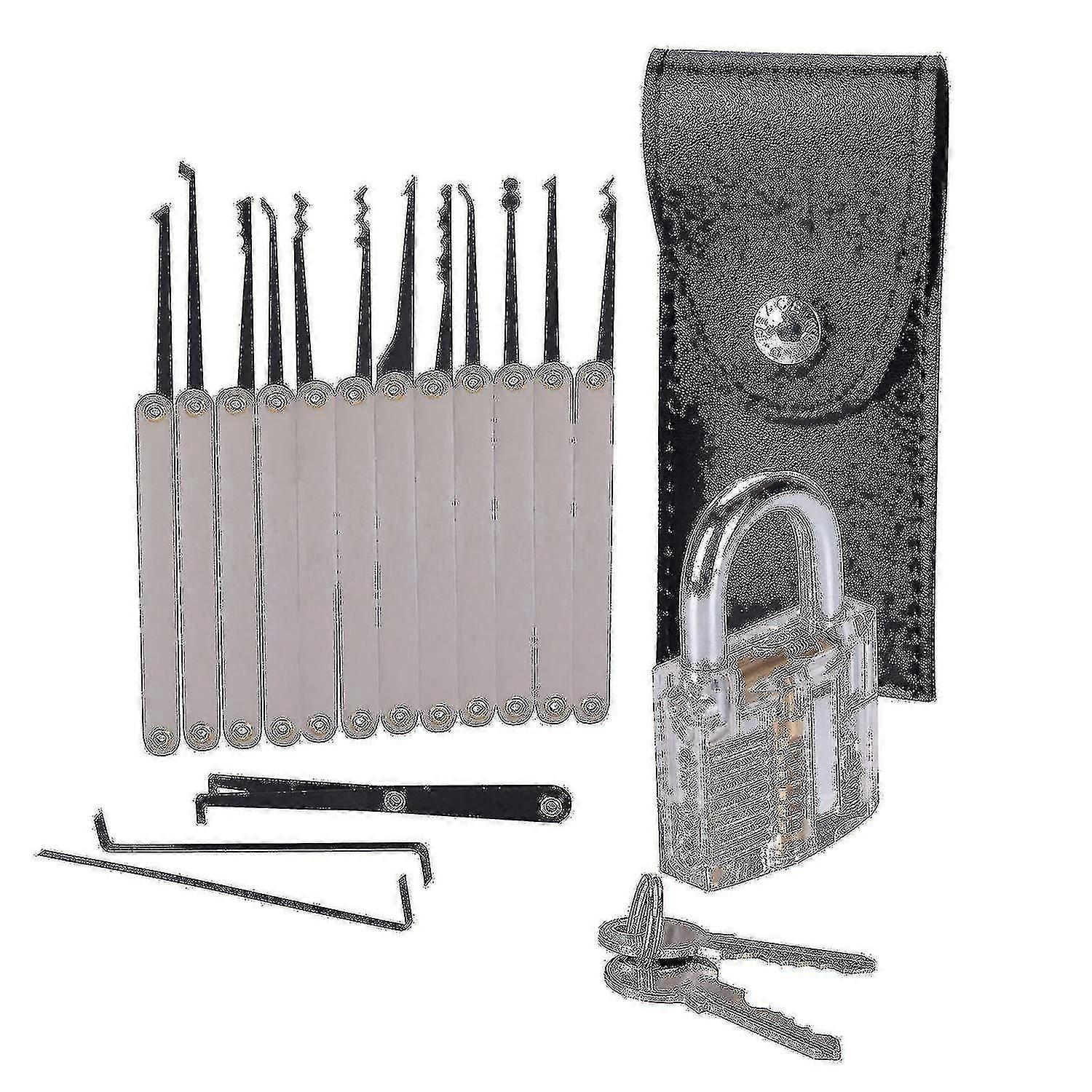 15Pcs Lock Padlock Picking Kit Tools Transparent Key Extractor Lock Pick Set