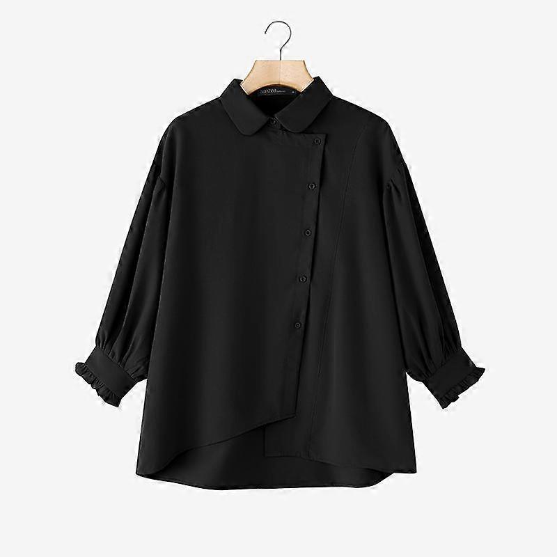 ZANZEA Women Turn Down Collar Loose Long Sleeve Solid Blouse