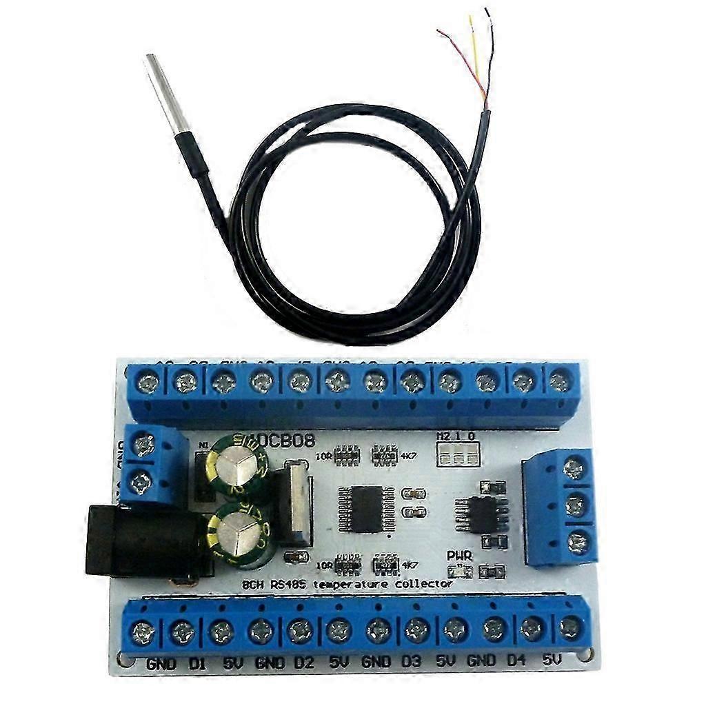 High-Precision 8-Channel Temperature Sensor Board with Modbus RTU Protocol and DS18B20 Probes