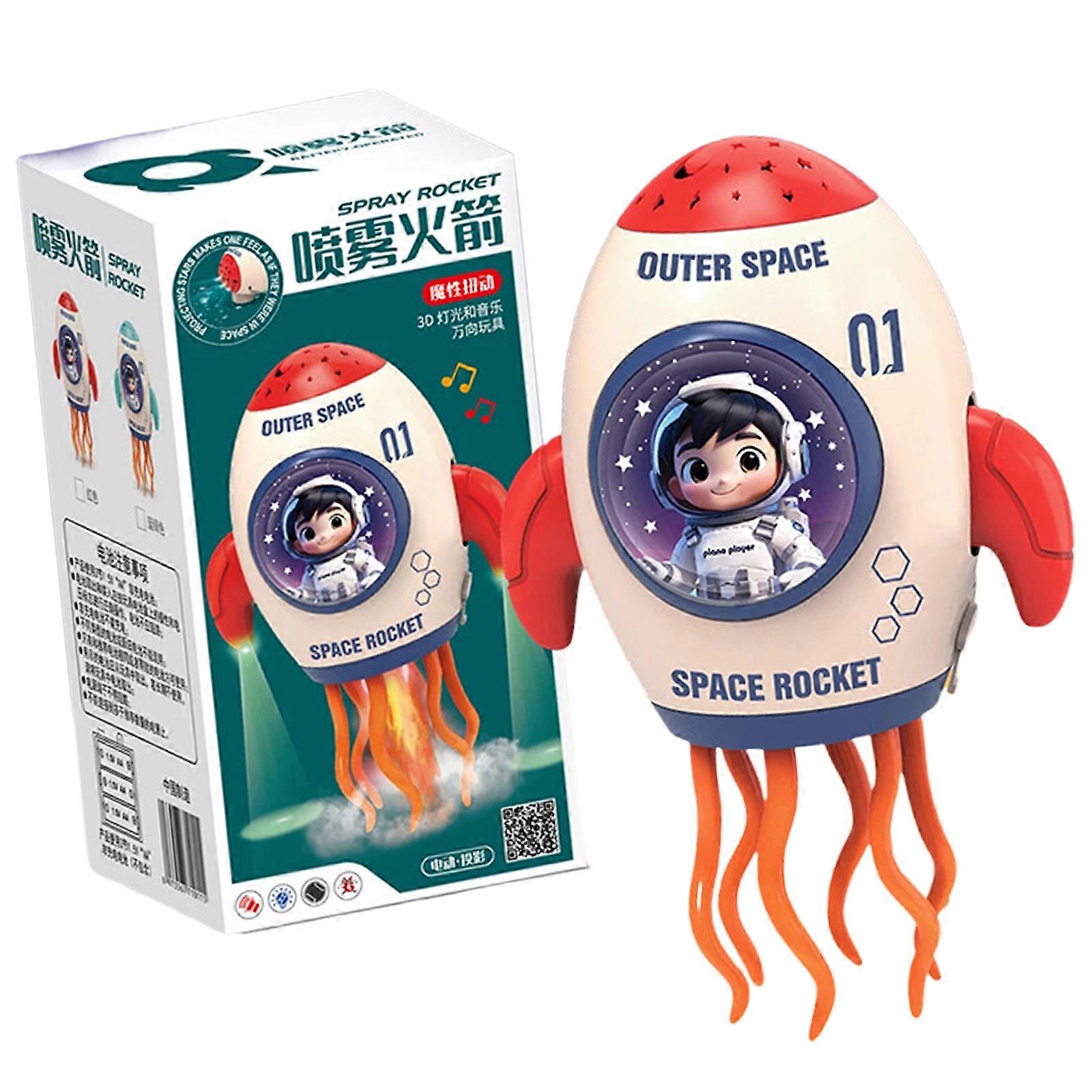 Electric Spaceship Dancing Toy With Light Projection Music Automatic Obstacle Avoidance Toy Kids Party Birthday Gift  Red