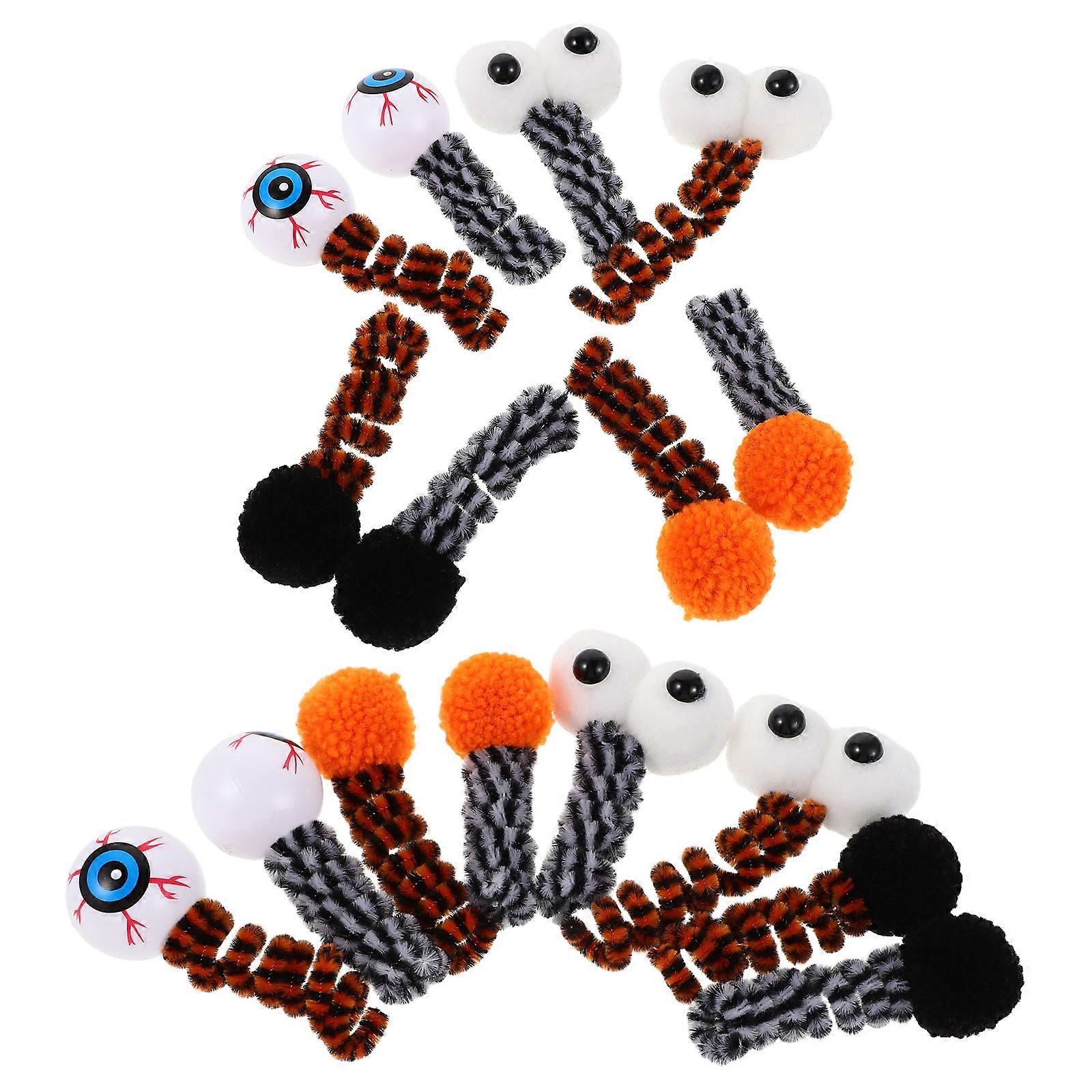 Cat Halloween Ball Toy Spiral Springs Plush Eyeball Interactive Teaser Assorted Color for Biting 16Pcs