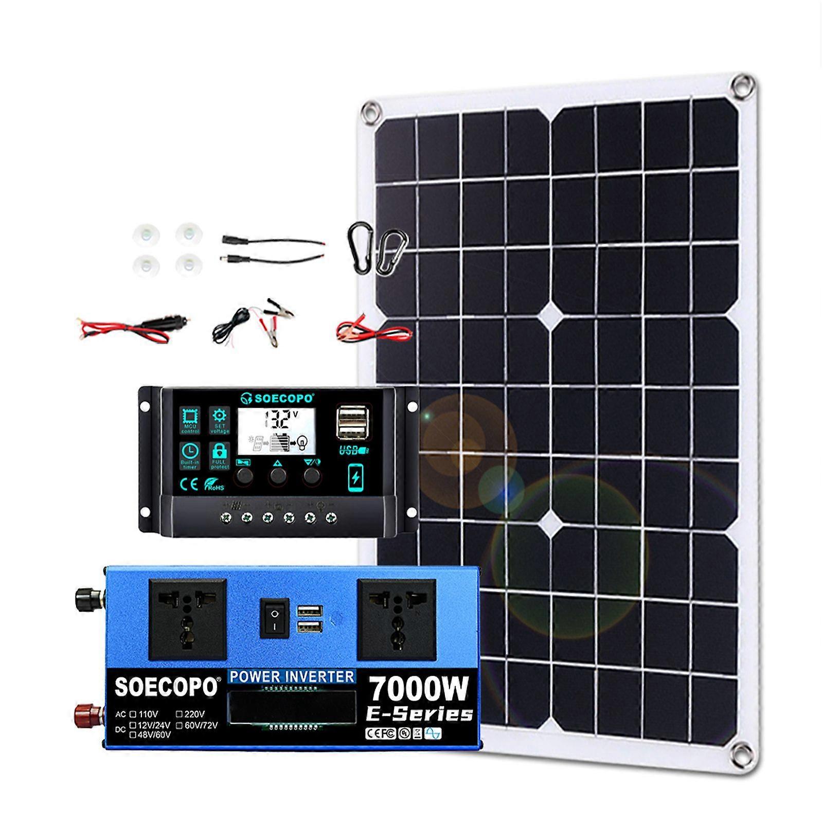 500W Solar Panel with 7000W Power inverter DC 12V/24V to AC 110V/220V 100A MPPT Controller Solar System Complete Kit for Home Camping Off-Grid