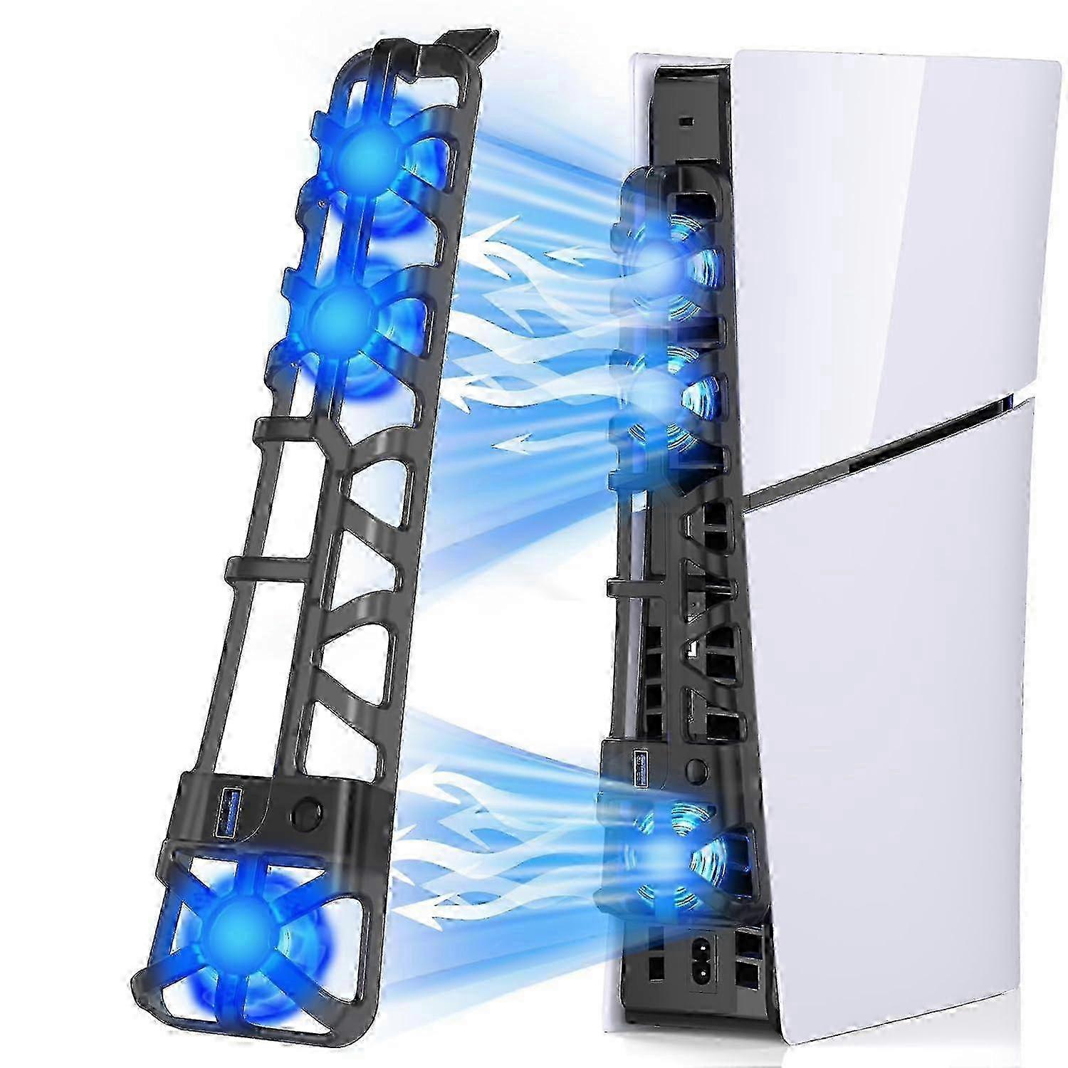 w Cooling Fan for PS5 Slim with RGB LED Light- Silent Enhanced Cooling System with Adjustable Speed, Compatible with PS5 Slim Disc and D