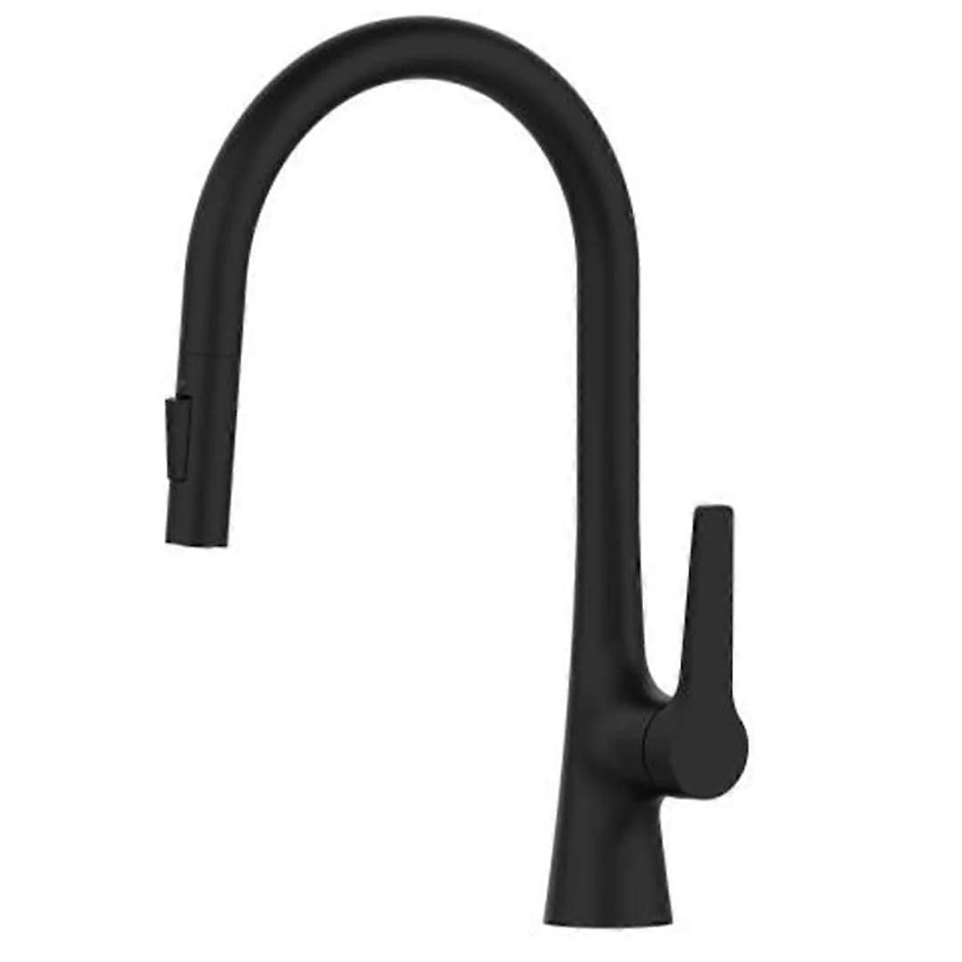 Brass PullOut Kitchen Faucet with Single Handle Hot and Cold Water, Deck Mounted Black Modern Design