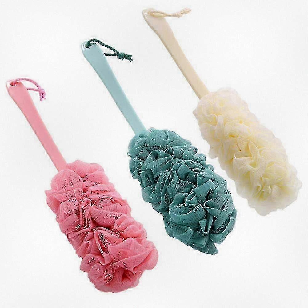 3 Pack Long Handle Shower Brush with Soft Nylon Mesh for Back Cleaning and Exfoliation