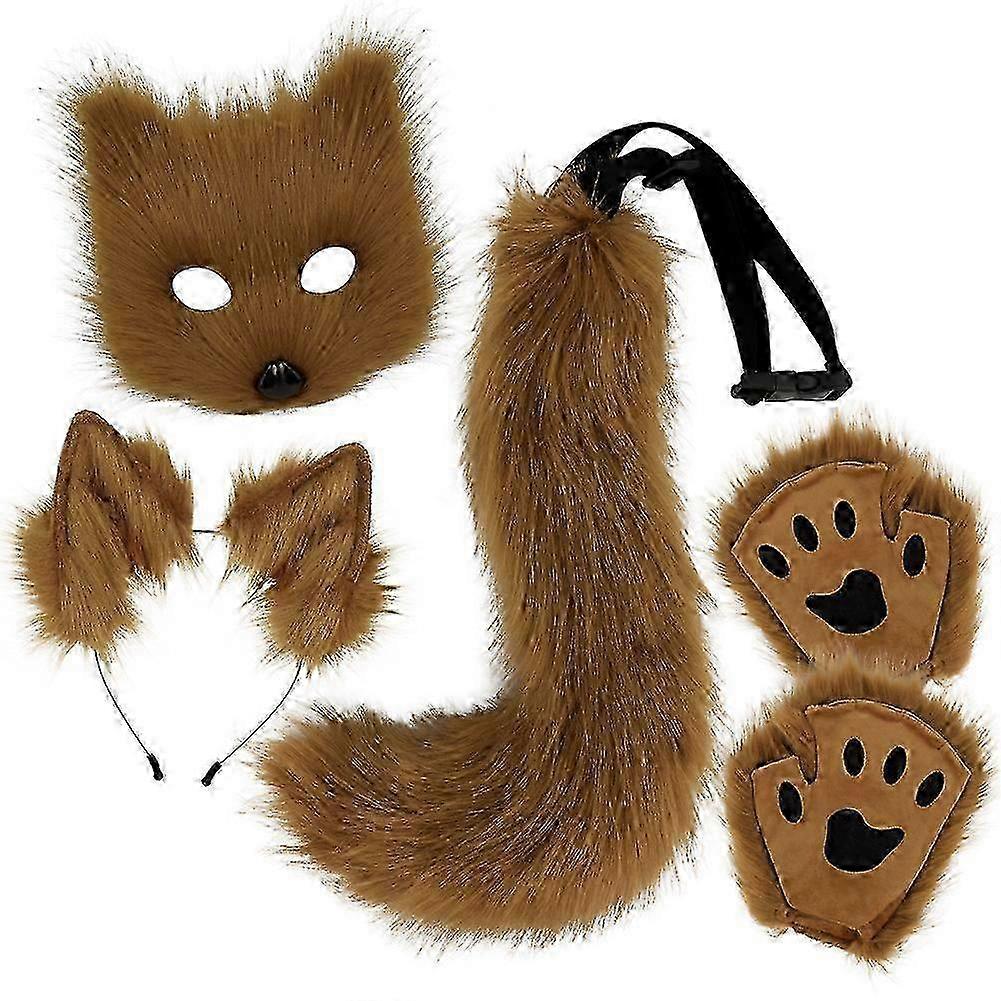 halloween plush fox mask set with ears and tail