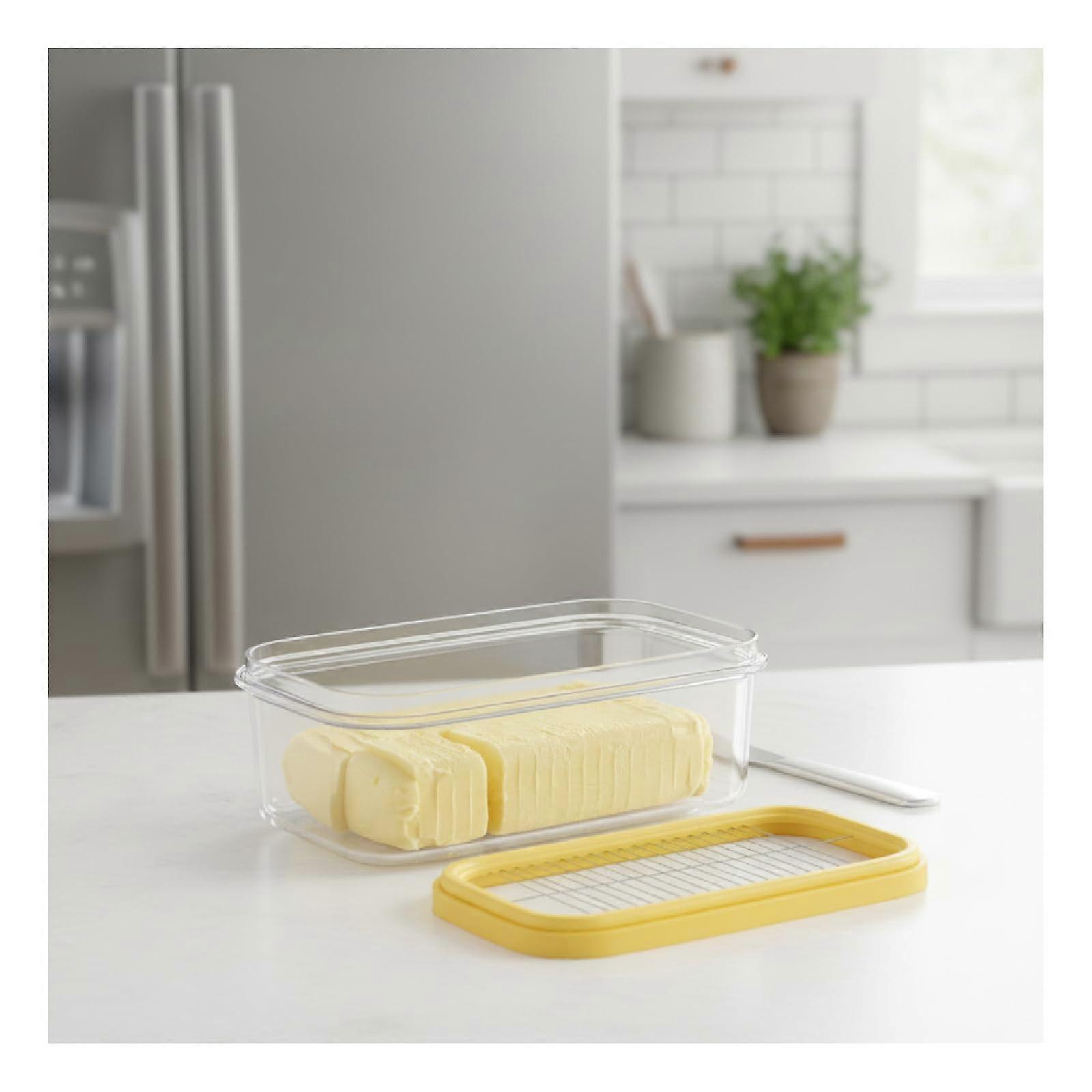 Butter Dish with Cutter and Integrated Cutting Grid, Rectangular Storage Container with Lid