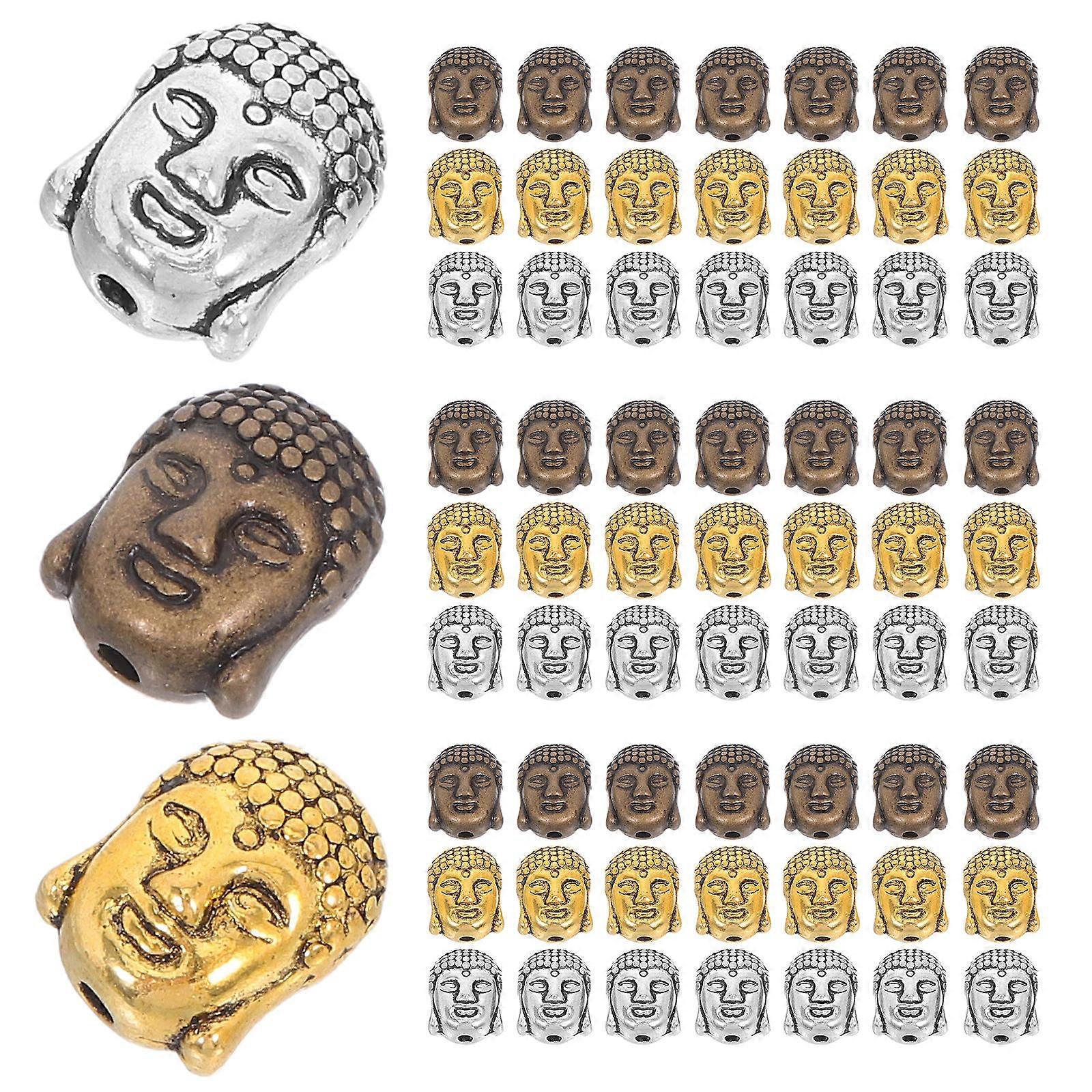 Buddha Head Beads Double-Sided for DIY with 60Pcs Alloy Charms