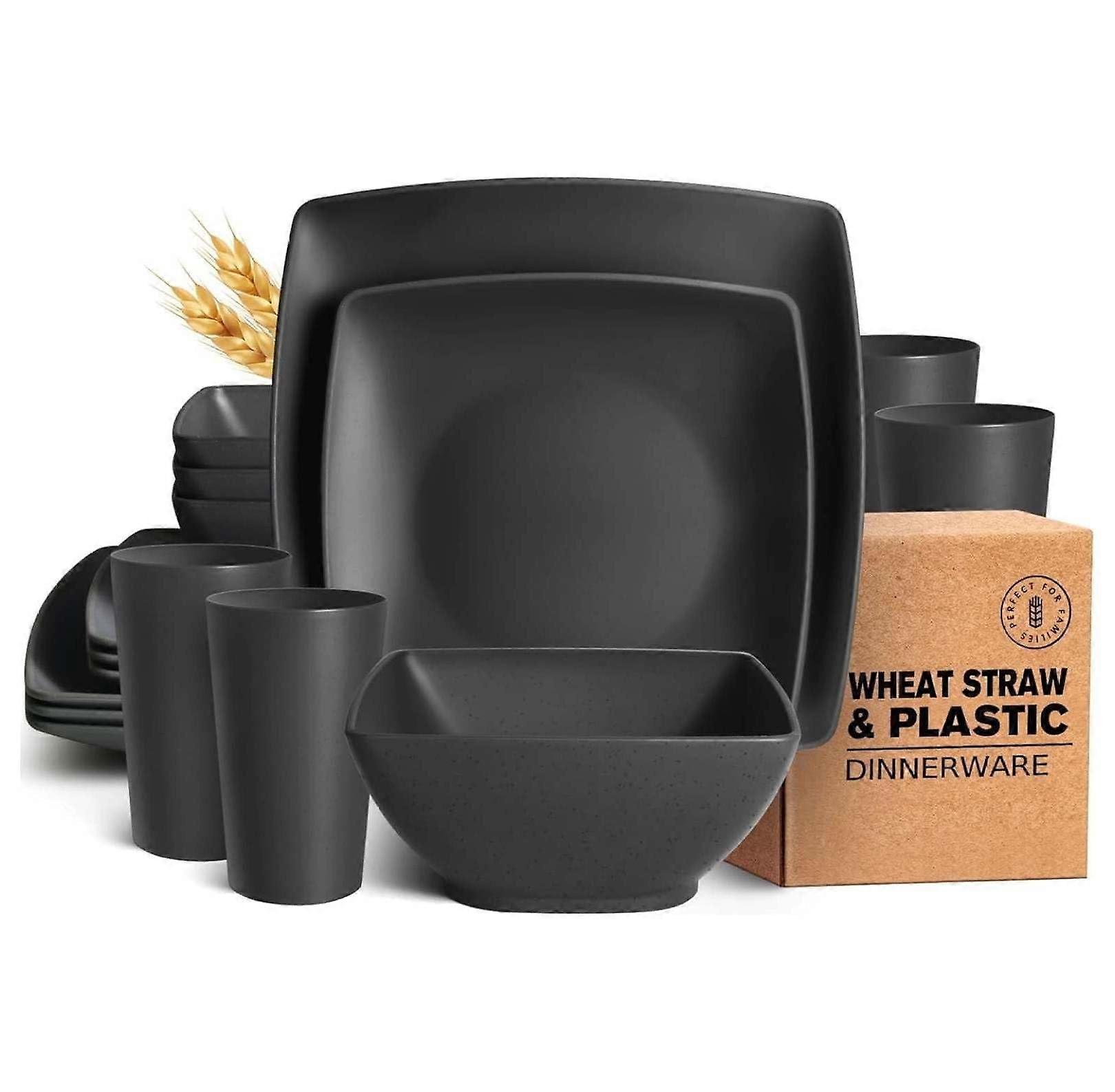 Wheat Straw Dinnerware Set for 4, 16 Piece Unbreakable BPA Plates and Bowls, Dishwasher Safe