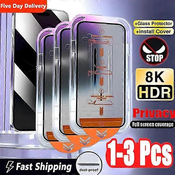 1-3pcs 8K Tempered Glass for compatible with iPhone 15 14 13 12 11 Pro Max XS MAX 16, Anti-Peeping Screen Protector with Mounting Frame