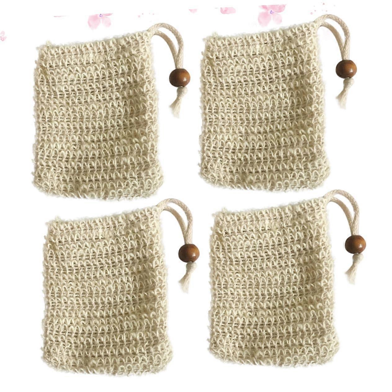 4pcs Burlap Soap Saver Bags with Drawstring, Exfoliating Foaming Net for Rich Lather and Gentle Skin