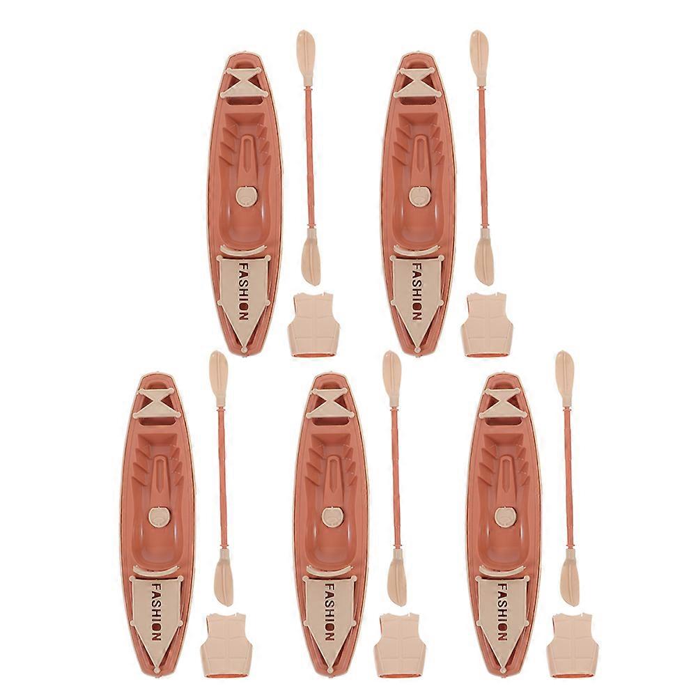 Miniature Canoe Model with Paddle Set for Decor 5Sets Plastic Kayak Toy