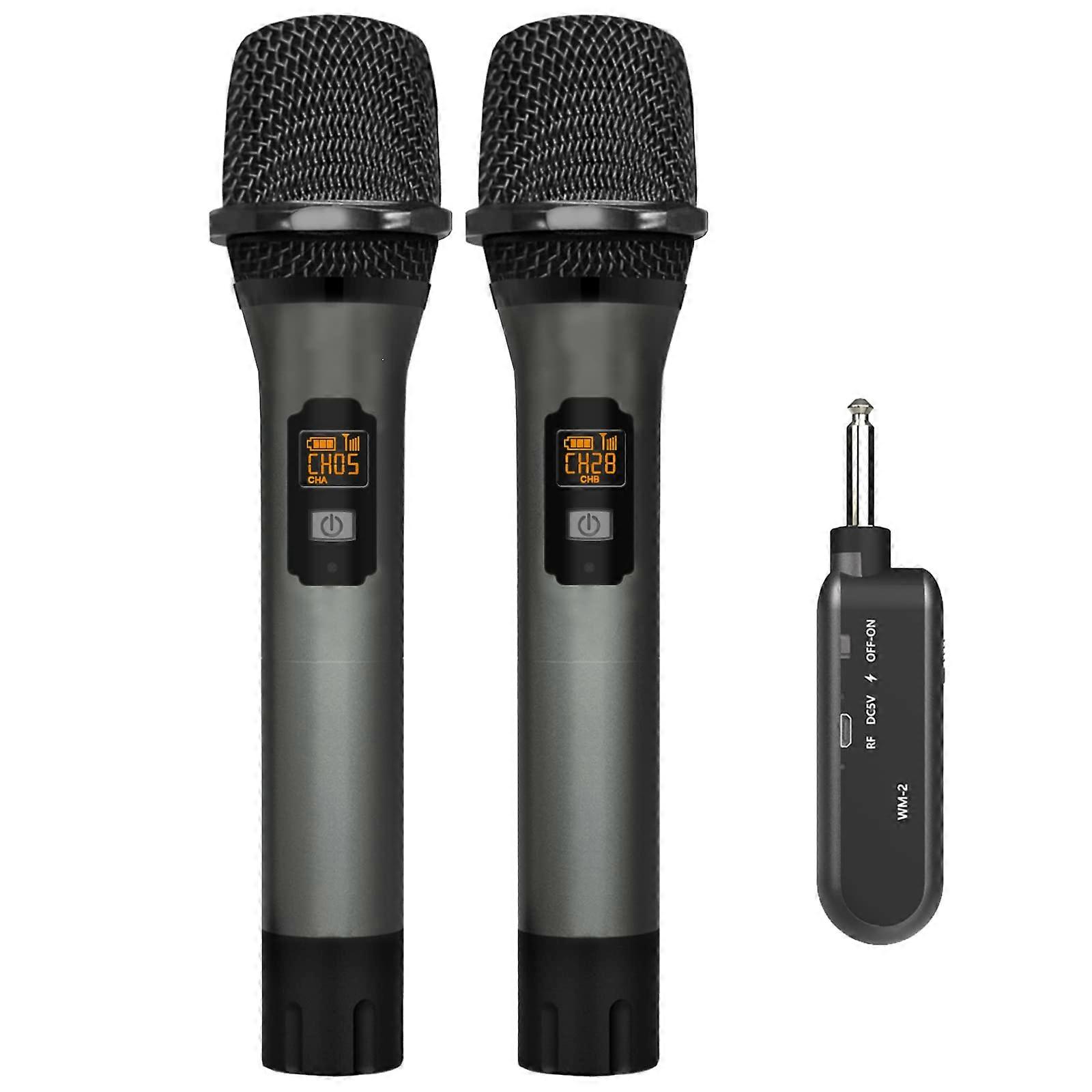 UHF Dual Channel Wireless Microphone Set with Rechargeable Receiver, 200ft Range for Karaoke