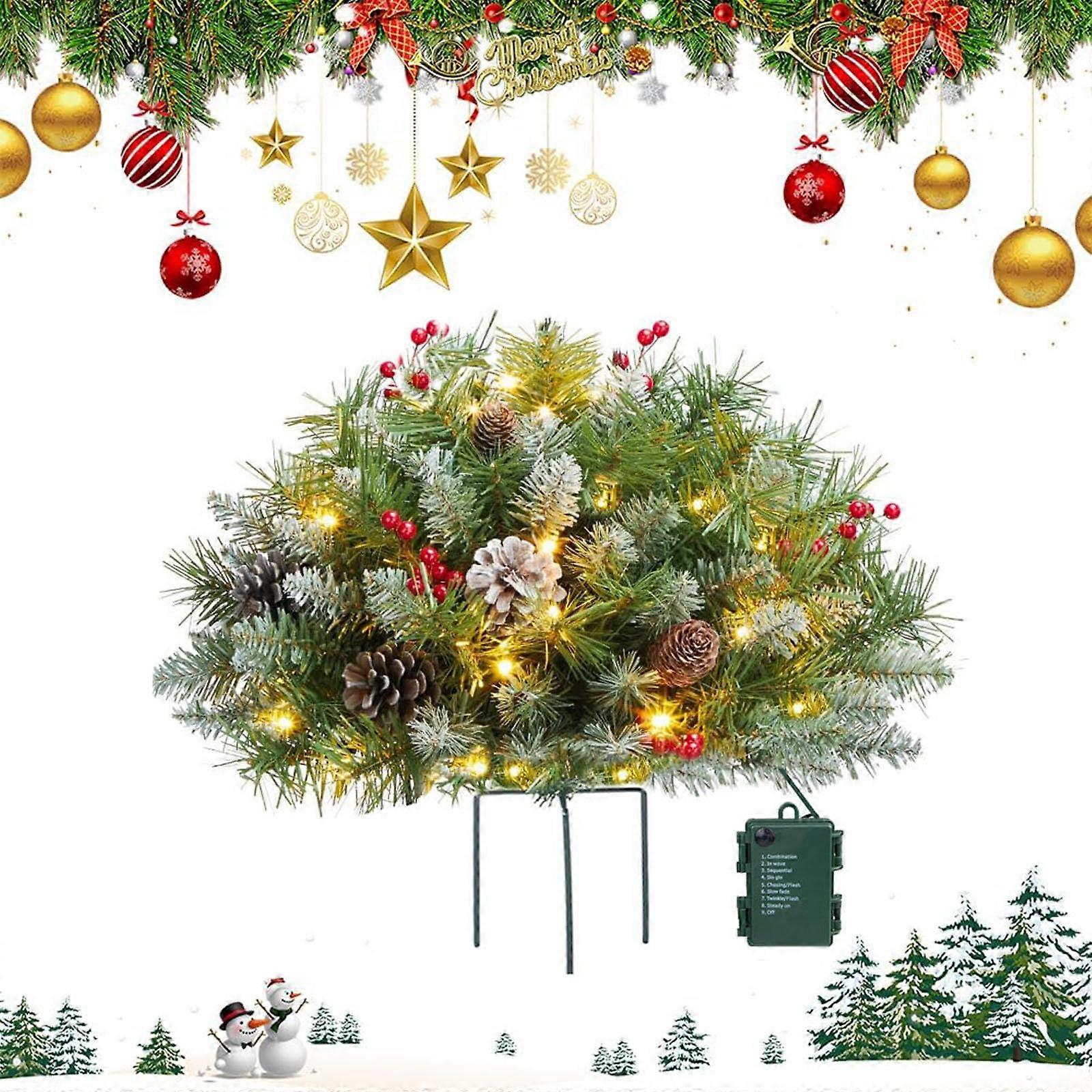 2 Pack Prelit Artificial Christmas Trees 18in with Pinecones and Berries for Outdoor Porch Decor