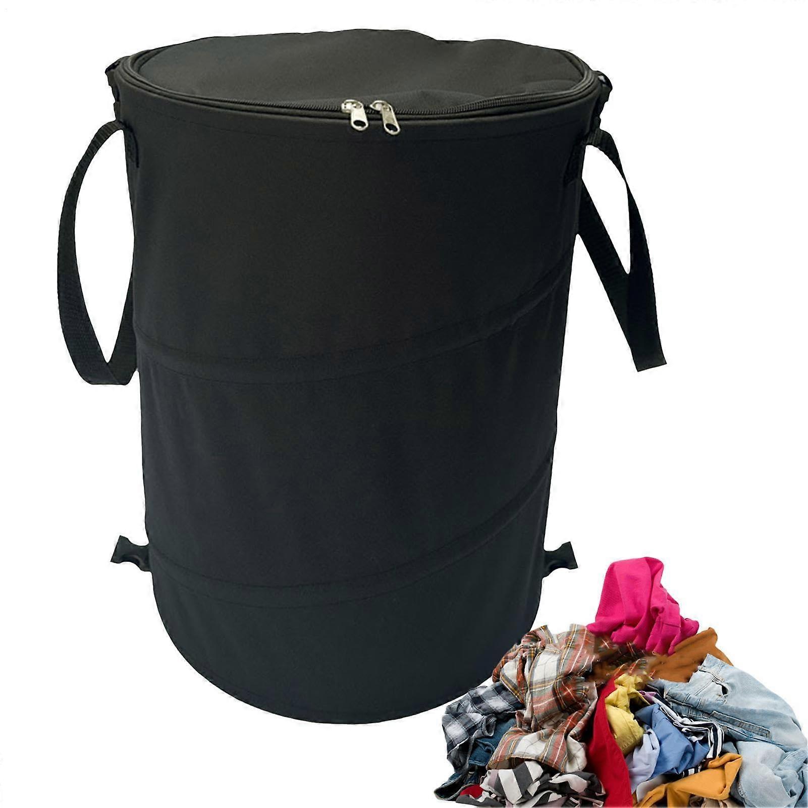 Garden Waste Bag 37L with Handles, Foldable 600D Lawn Leaf Bin, Collapsible Camping Trash Can Black