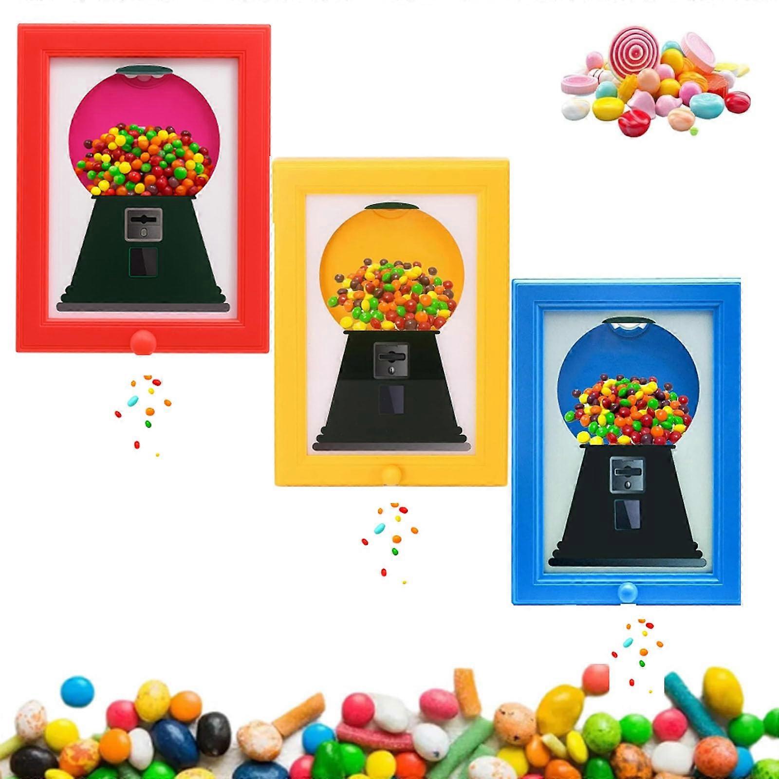 3PCS Wall Mounted Candy Dispenser with Dual Function Photo Frame, Holds 1.5Lb, Blue Red Yellow