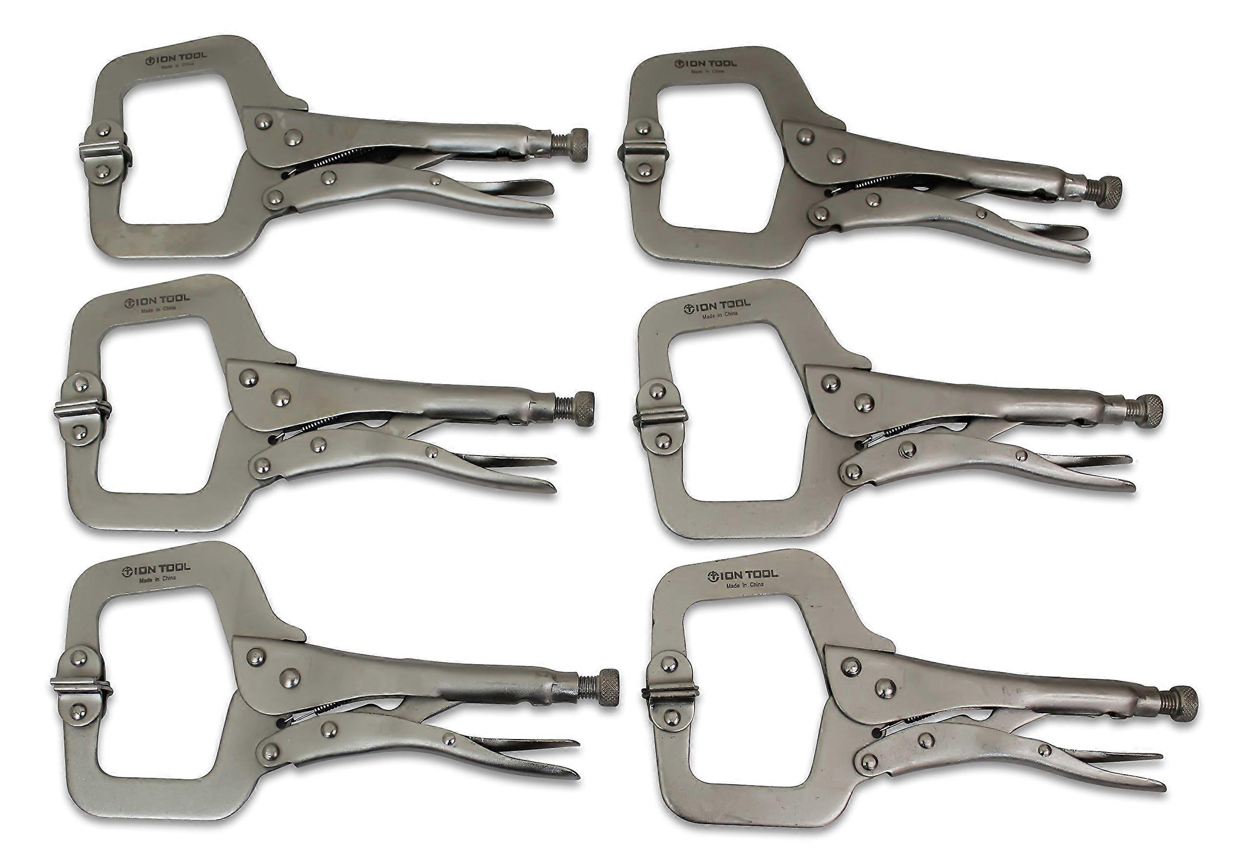 6 Pack 11 Inch Heavy Duty C Clamp Locking Pliers with Swivel Pads and Wide Jaw Capacity