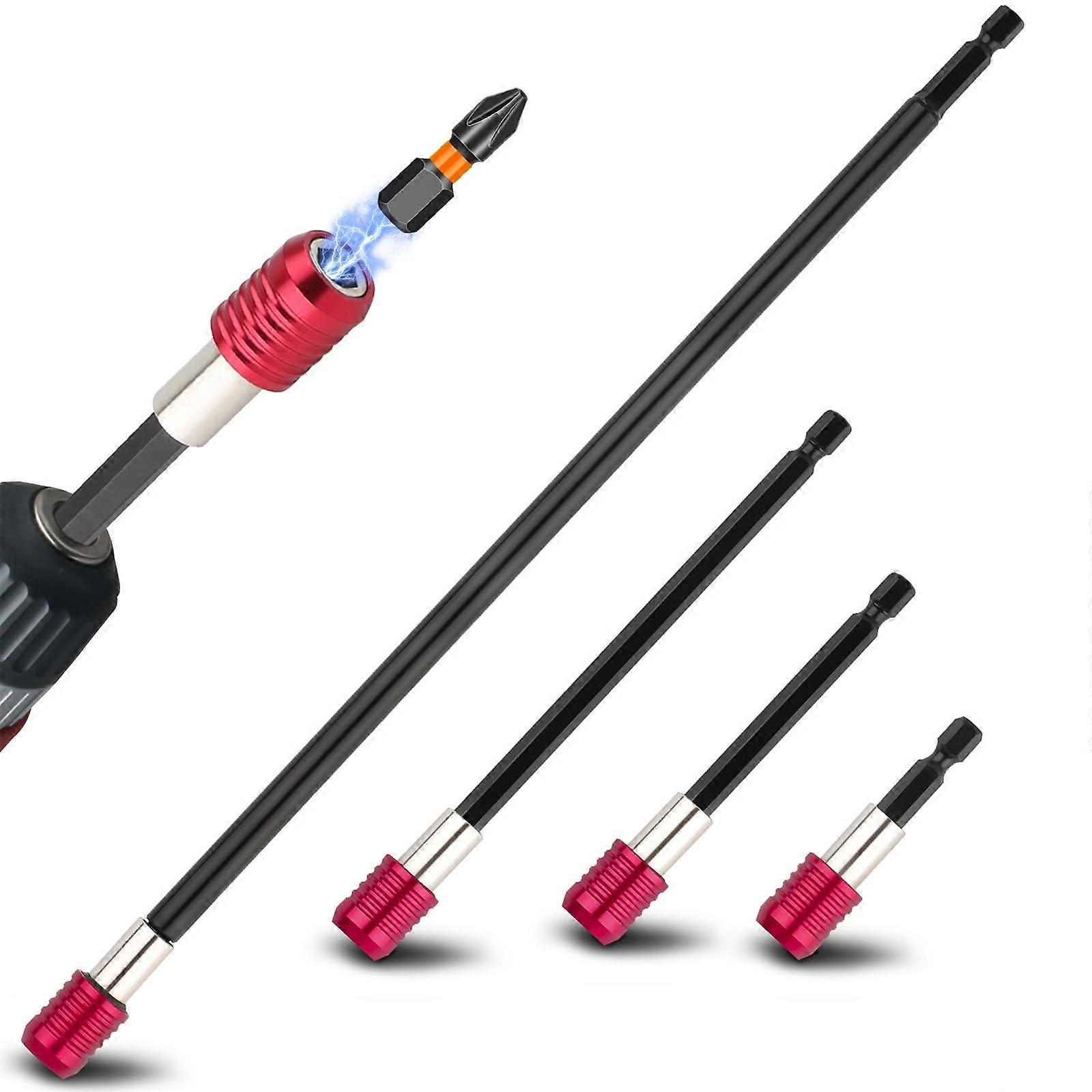 4PCS Magnetic Drill Bit Extension Set with Quick Release Hex Shank, Impact Driver Long Reach Holders (2.5in 4in 6in 12in)