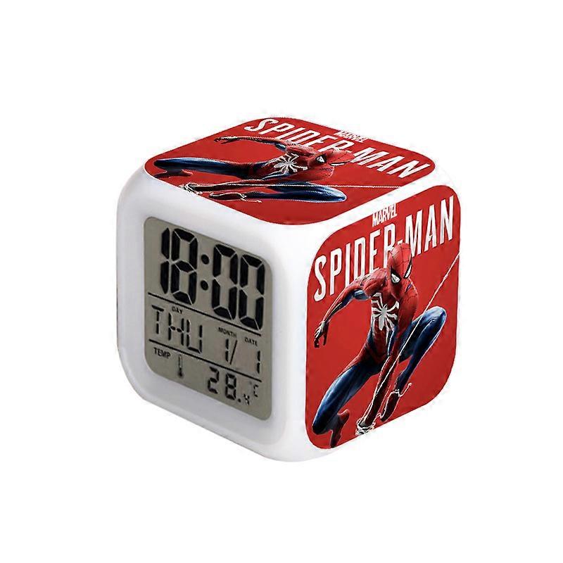 Spider-Man, Hulk, Venom, Marvel Seven-Color Square Clock - Creative Student Alarm Clock