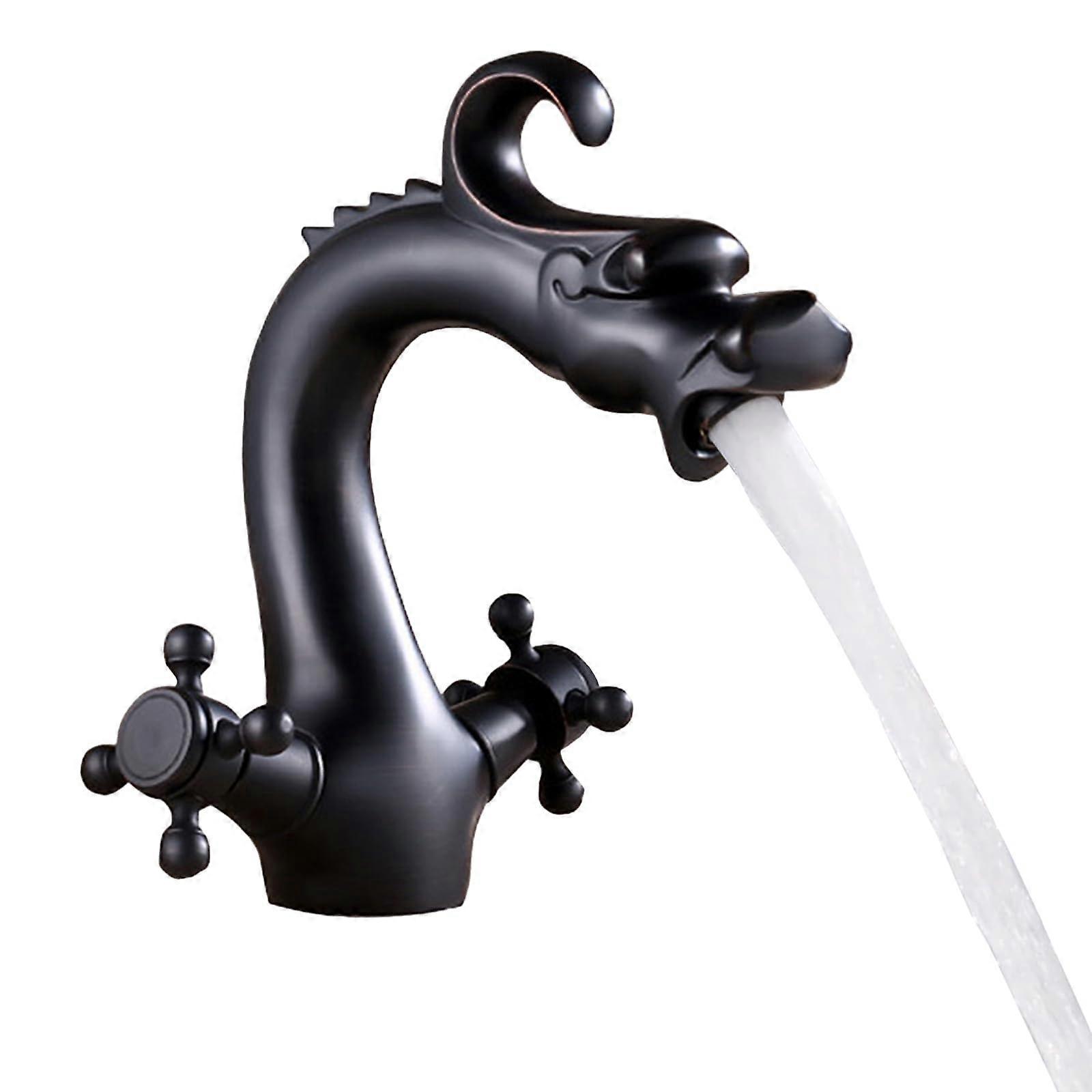 Vintage Dragon Design Brass Bathroom Faucet with Two Handles and Dual Temperature Control