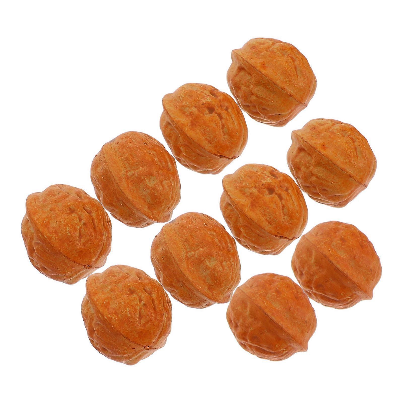 Realistic Walnut Model Fake Nut for Decoration 10Pcs Brown Plastic Set