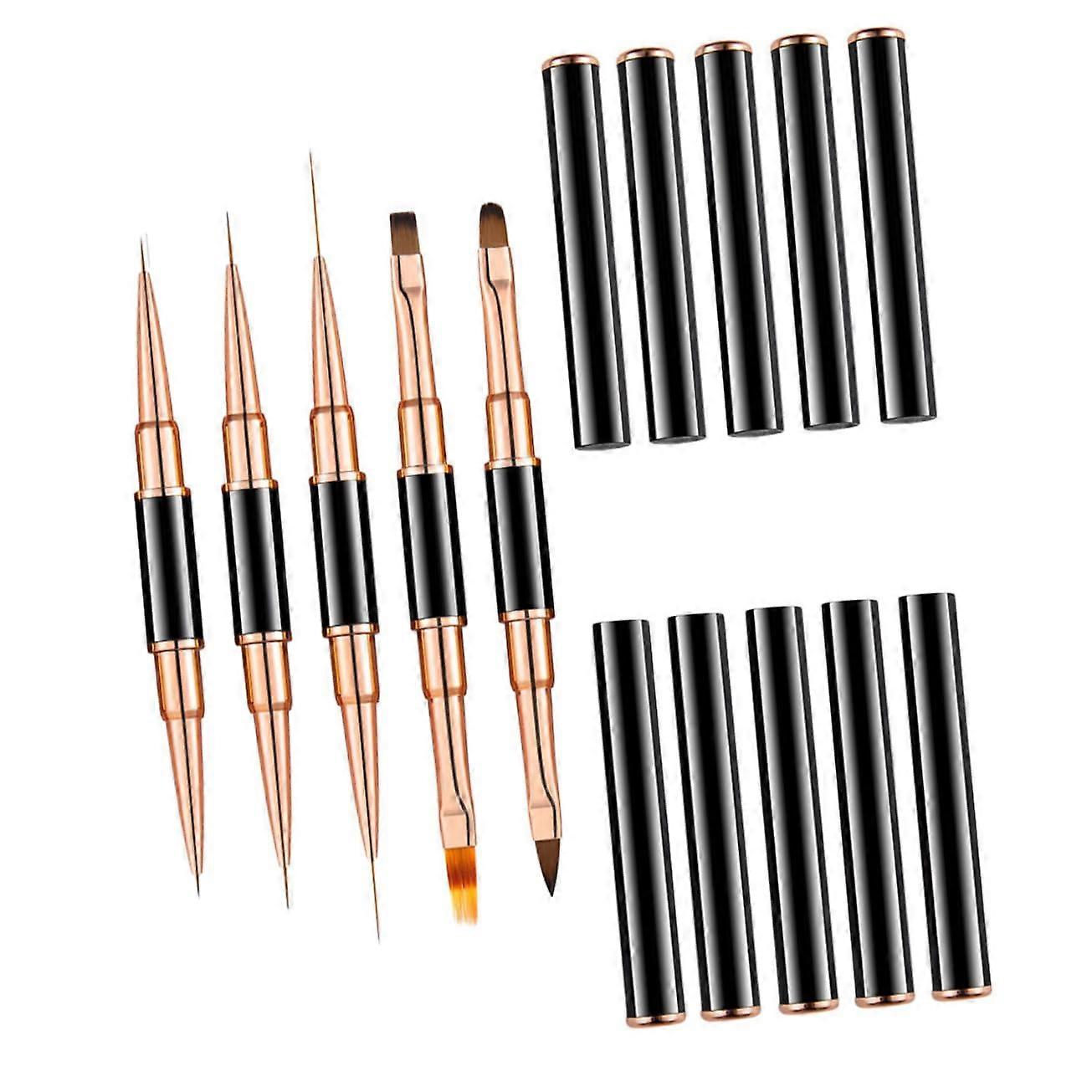Nail Art Brush Set 5pcs Double Head with Protective Lid for Precise Liner Control DIY Manicure