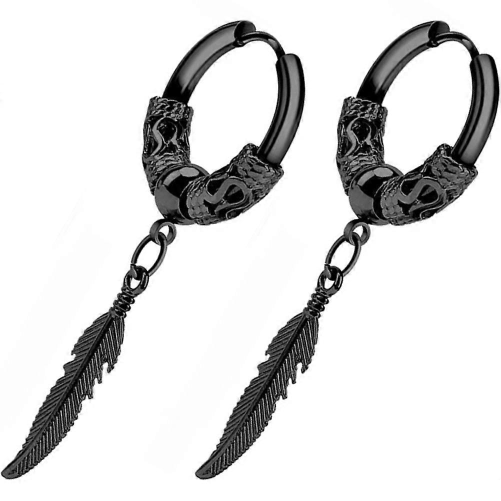 Leaf Shaped Dangle Earrings Black Color Craftsmanship Smooth Surface 1Pair