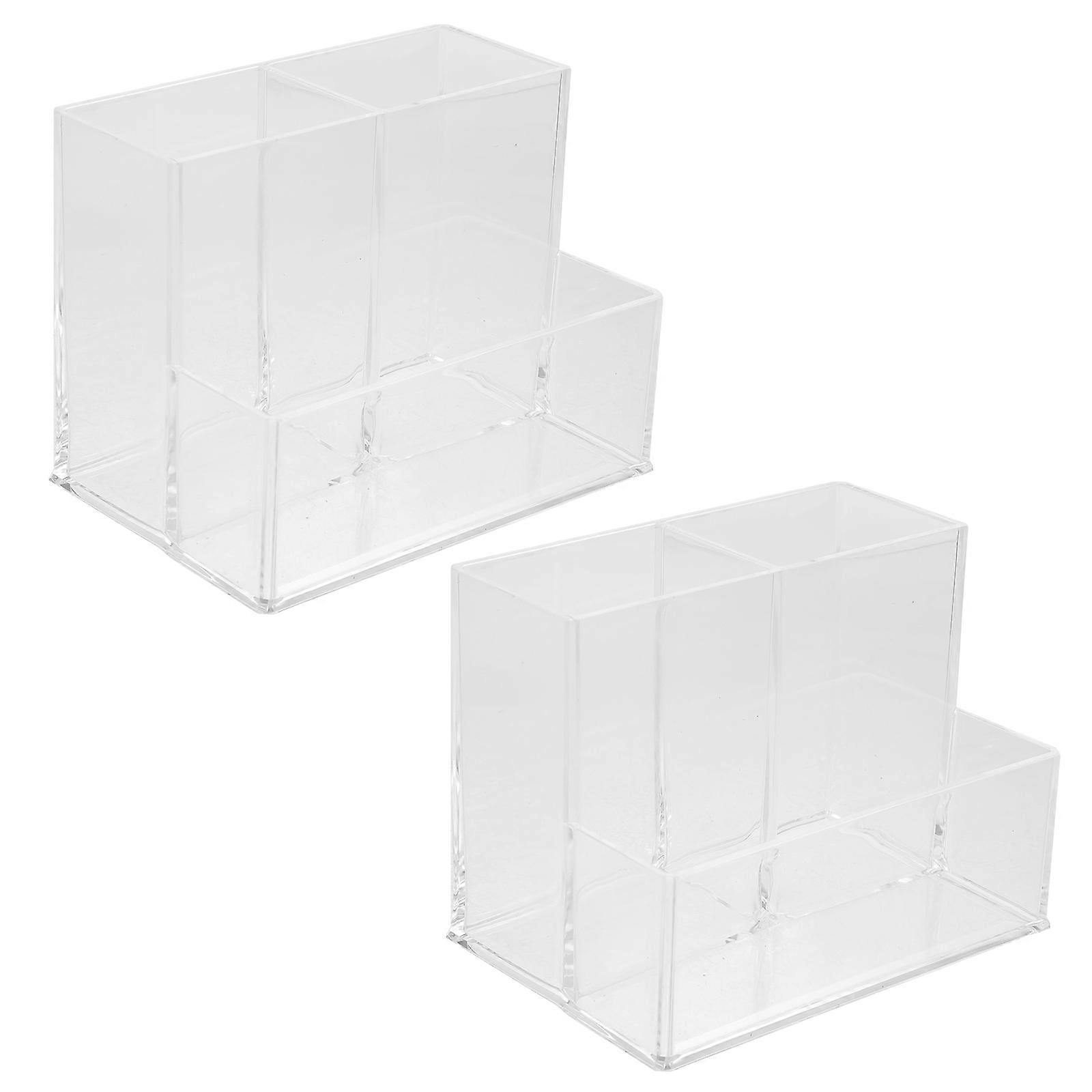 Transparent Acrylic Pen Holder for Storage with 2Pcs Multi-Grid Containers