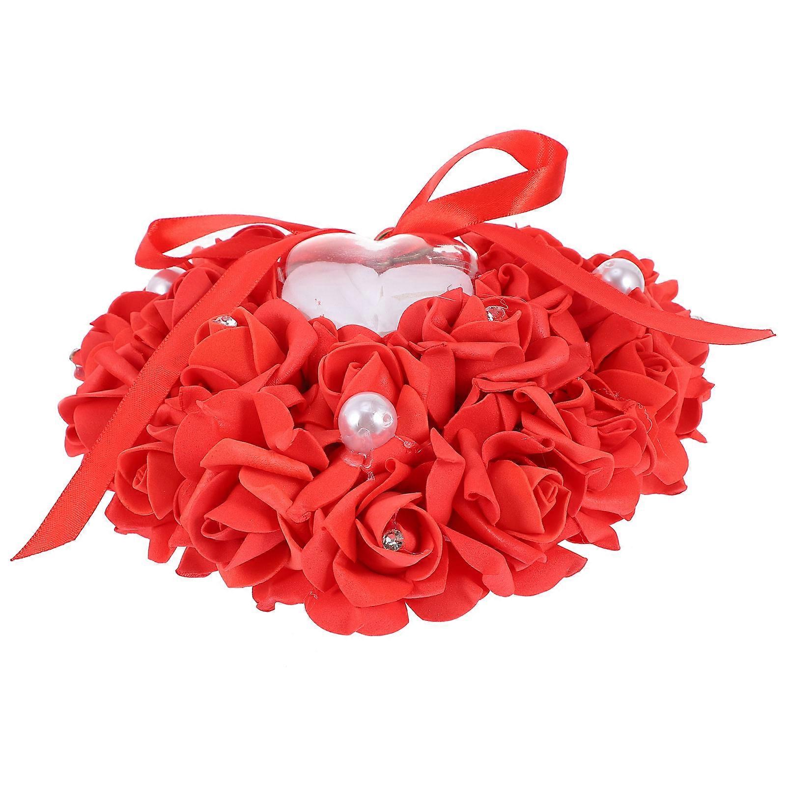 Delicate Ring Holder for Wedding with Heart Shape and Pearl Design