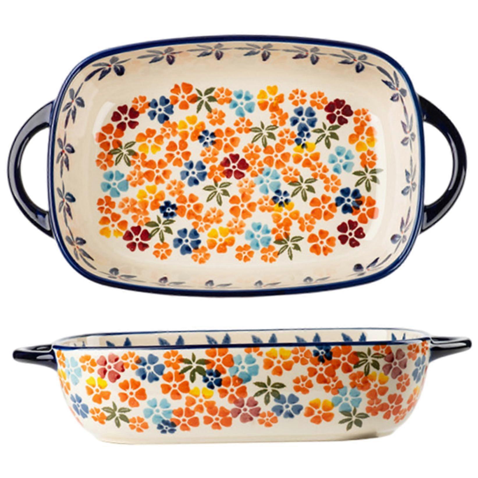 Large Rectangular Ceramic Baking Dish with Handles, Heat Resistant Casserole Pan for Oven
