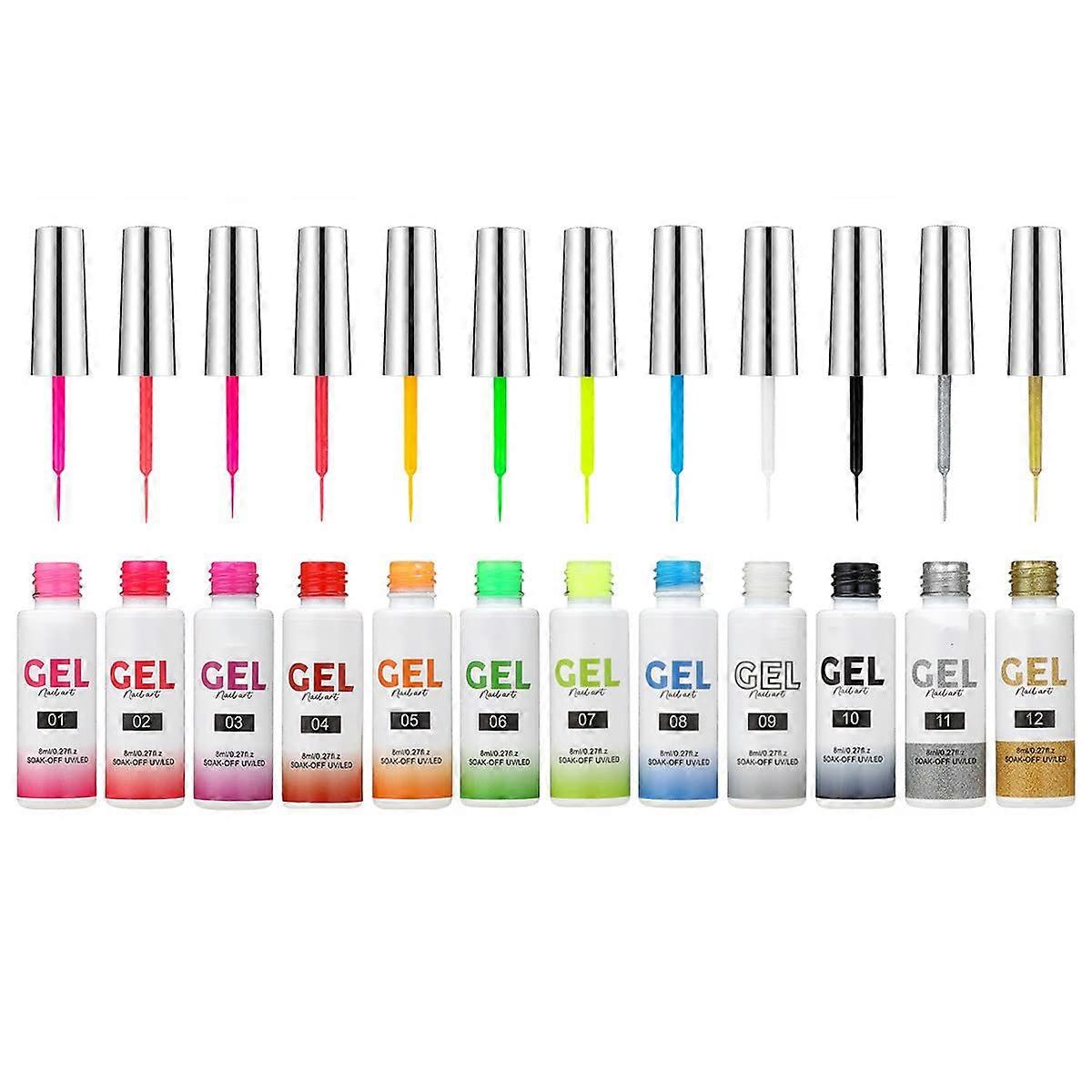 Gel Nail Polish Set 12 Colors with Pull Glue Tool, 8ml Solid Color Kit for DIY Nail Art