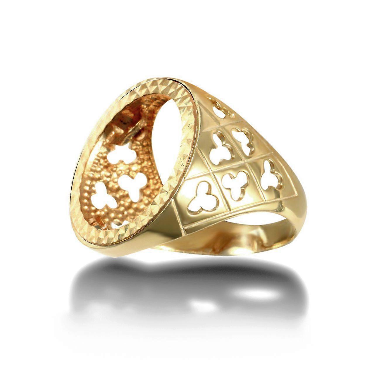 Jewelco London Men's Solid 9ct Yellow Gold Clubs Clovers Half Sovereign Mount Ring