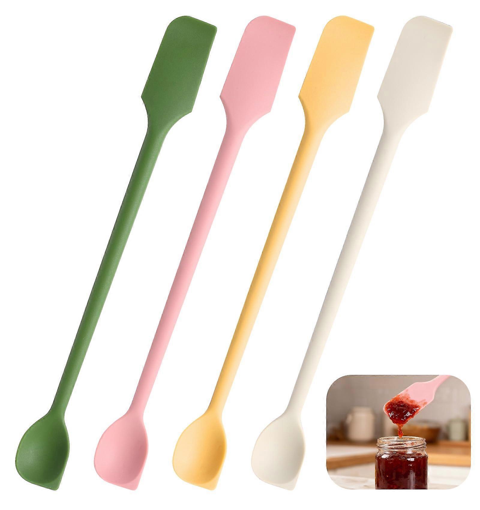 4Pcs Mini Silicone Spatula Spoon Set with Long Handle for Jars Bottles Kitchen and Cosmetics