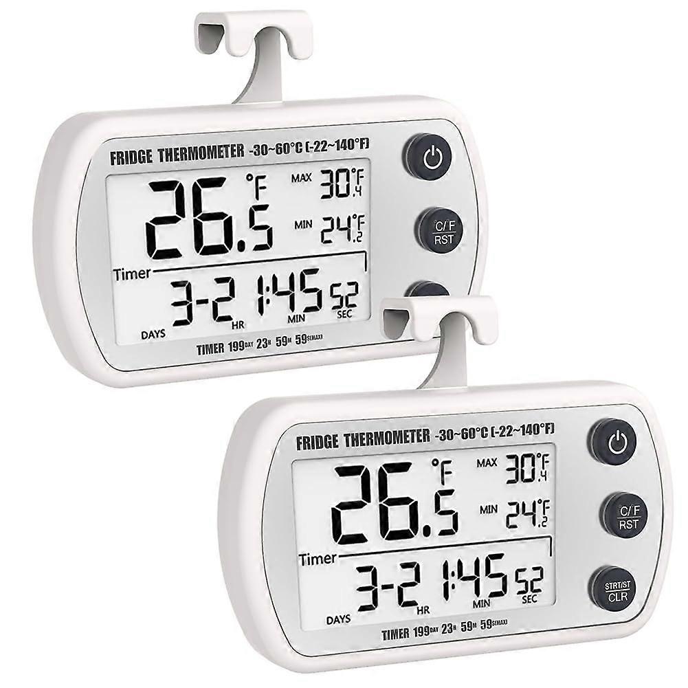 Refrigerator Thermometer 2 Pack, IPX5 Waterproof Digital Fridge and Freezer with Large Display