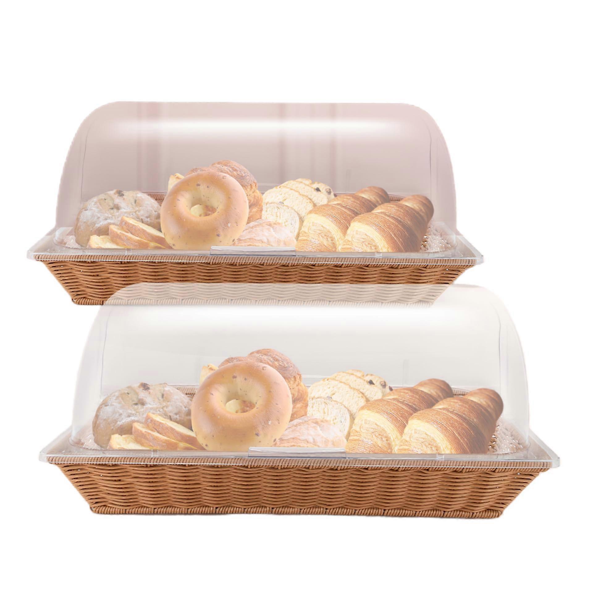 Bread Basket with Lid Large Rattan Rectangular Wicker for Bread Pastries Fruit Storage Display