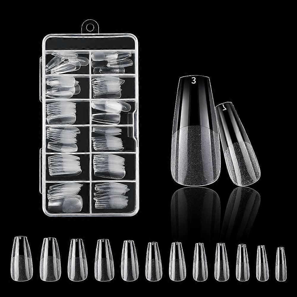 120pc Coffin Press On Nails Set Clear Acrylic Full Coverage with Reusable Storage Box