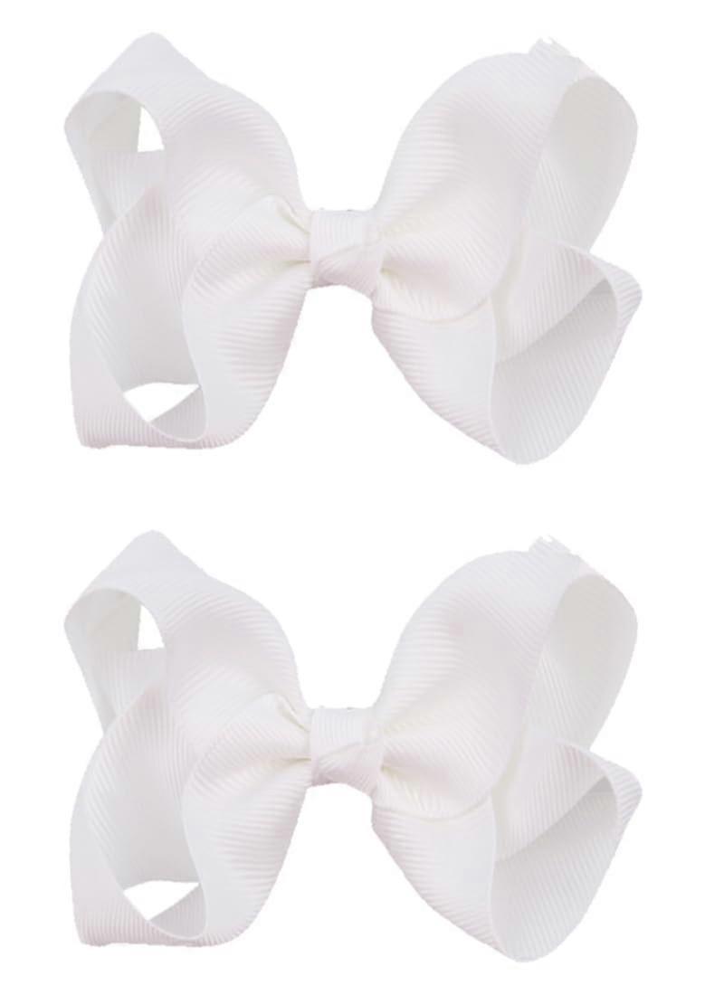 White Hair Bow Clips for Women, Versatile TwoSize Alligator Clip Set, Classic Solid Style