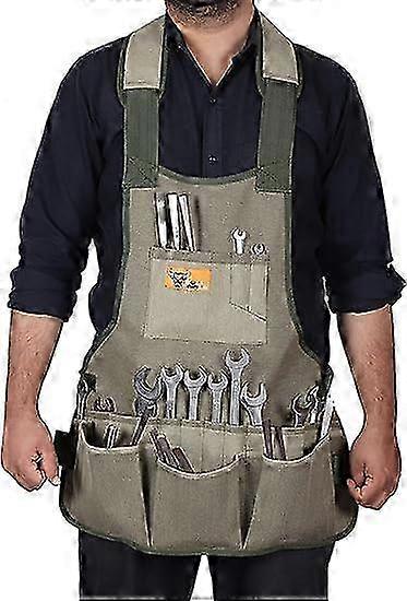 Supper Tool BIB Work Apron 16 Pocket Durable, Duck Cotton Canvas Workshop Apron With Comfortable Shoulder Strap
