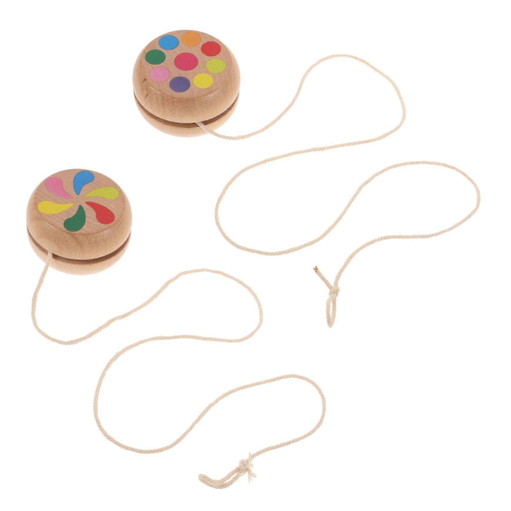 Wooden Yoyo for Kids Beginners with Adjustable String Length, 2pcs Lightweight Play Set