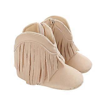 Bottes de cowboy à pompons pour bébés filles, mocassins à fermeture éclair latérale, semelle souple antidérapante, chaussures pour tout-petits, kaki, 24-36 mois