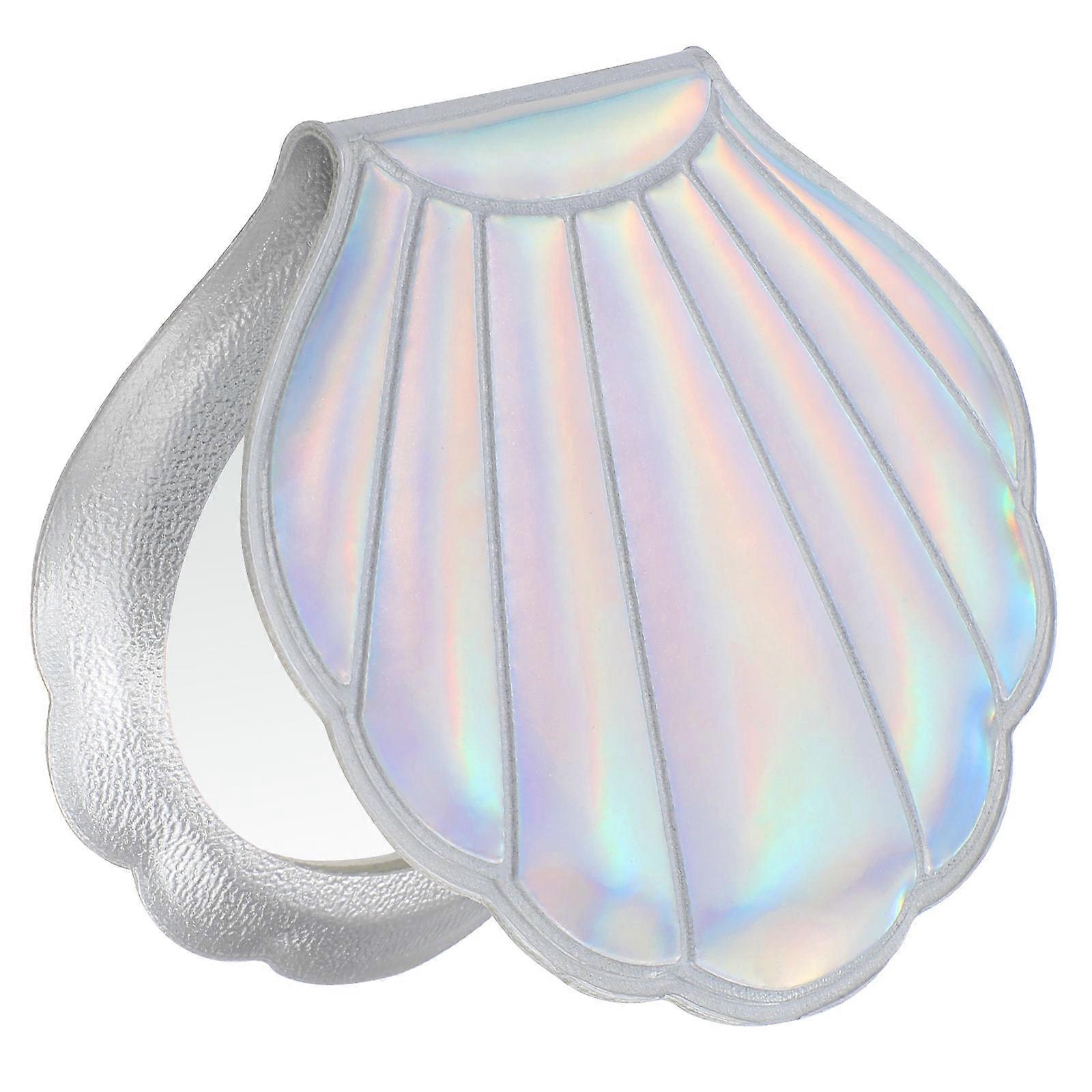 Makeup Mirror Shell Design Folding Double Sides Mirror for Makeup Use Silver