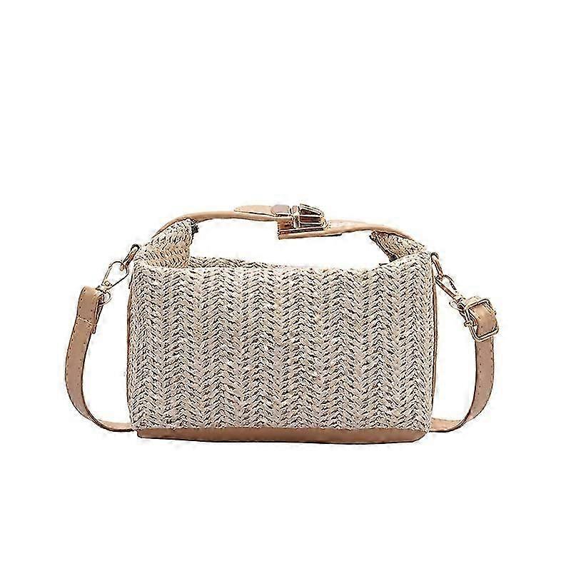 Khaki Straw Shoulder Bag - Lightweight & Portable