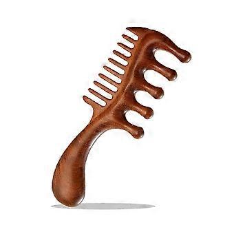Pente massageador de couro cabeludo de madeira – Madeira natural com dentes largos e finos e cabo para crescimento capilar, cuidados com o couro cabeludo e alívio do estresse – Ferramenta desembaraçadora para todos os tipos de cabelo.