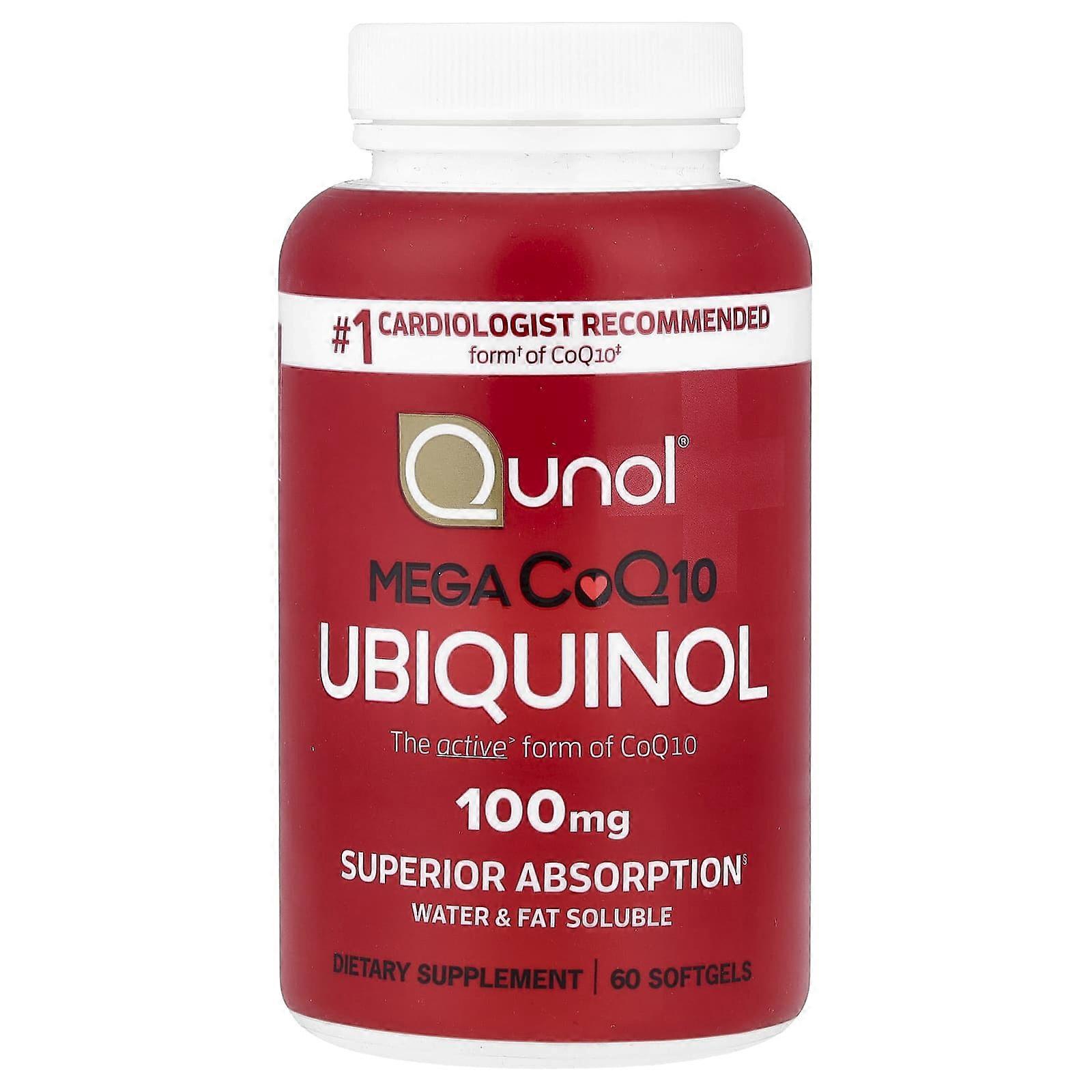 Qunol, Mega CoQ10 ubichinol, 100 mg, 60 mäkkých gélov