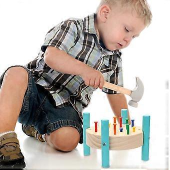 jojofuny Holz-Nageltisch-Hammer-Spielzeug für die pädagogische Babywerkbank mit leuchtenden Farben zur Förderung der Hand-Augen-Koordination