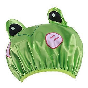 Double Layer Shower Cap Ear Design Polyester Fadeless Clear Printed Bath Cap for Household JIKAIX