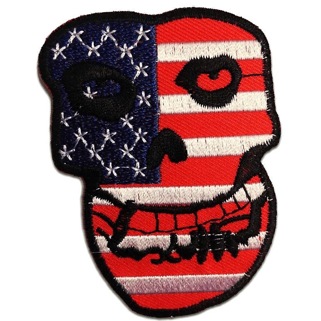 Patch / Iron-on Patch - USA Skull Biker Skeleton - Red - 6.5 x 8.5 cm - Patch